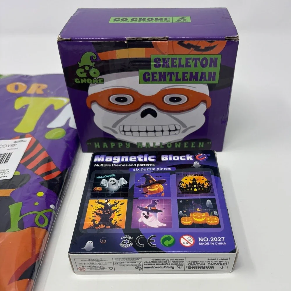 Halloween Bundle Table Covers Go Gnome Lantern Figurines Magnetic Block Puzzle